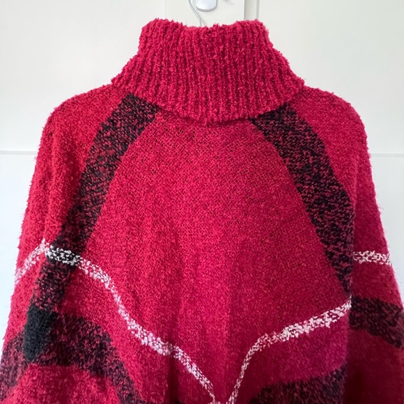 Bright Red Sweater Turtleneck Poncho - Picture 4 of 6